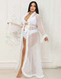 Sexy Mesh Imitation Mink Fur Trim Long Robe Egypt With Belt Lingerie