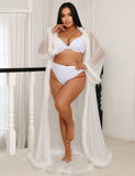 Sexy Mesh Imitation Mink Fur Trim Long Robe Egypt With Belt Lingerie