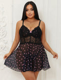 Sexy Egypt Heart Printed Lace Mesh Push Up Nightdress