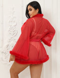 Sexy Mesh Mink Fur Trim Short Robe Egypt With Belt
