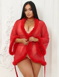 Sexy Mesh Mink Fur Trim Short Robe Egypt With Belt