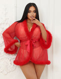 Sexy Mesh Mink Fur Trim Short Robe Egypt With Belt