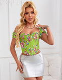 8 Pieces Plastic Bones Sexy Puff Sleeves Printed Palace Style Corset Egypt