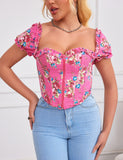 8 Pieces Plastic Bones Sexy Puff Sleeves Printed Palace Style Corset Egypt
