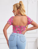 8 Pieces Plastic Bones Sexy Puff Sleeves Printed Palace Style Corset Egypt