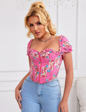 8 Pieces Plastic Bones Sexy Puff Sleeves Printed Palace Style Corset Egypt