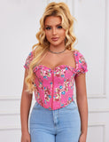 8 Pieces Plastic Bones Sexy Puff Sleeves Printed Palace Style Corset Egypt