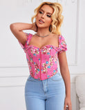 8 Pieces Plastic Bones Sexy Puff Sleeves Printed Palace Style Corset Egypt