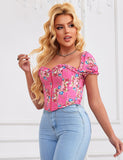 8 Pieces Plastic Bones Sexy Puff Sleeves Printed Palace Style Corset Egypt