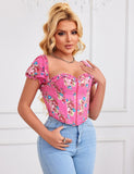 8 Pieces Plastic Bones Sexy Puff Sleeves Printed Palace Style Corset Egypt