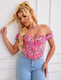 8 Pieces Plastic Bones Sexy Egypt Puff Sleeves Printed Palace Style Corset