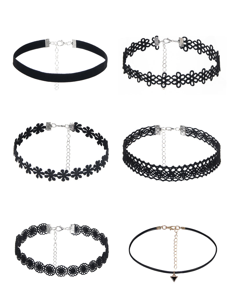 6pcs Black Sexy Lace Velvet Neck Ring Set