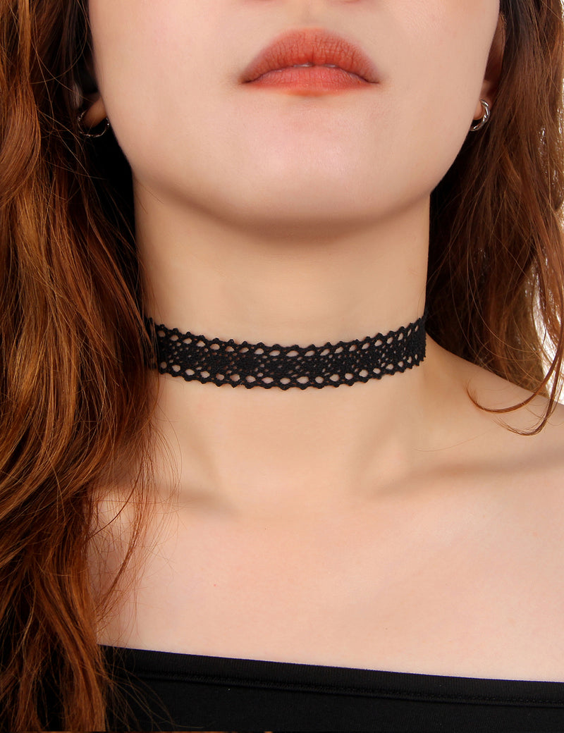 6pcs Black Sexy Lace Velvet Neck Ring Set