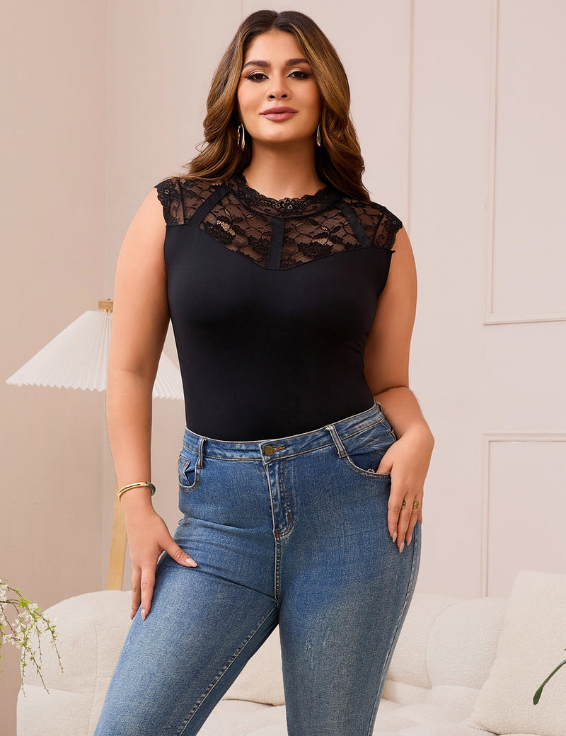Sexy Swim Cloth Lace Sleeveless Open Crotch Bodysuit