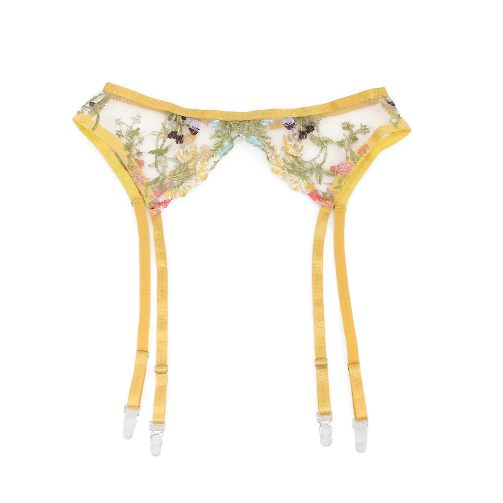 Sexy Egypt Mesh Embroidery Floral Lace Bra Set with Garter Leg Rings
