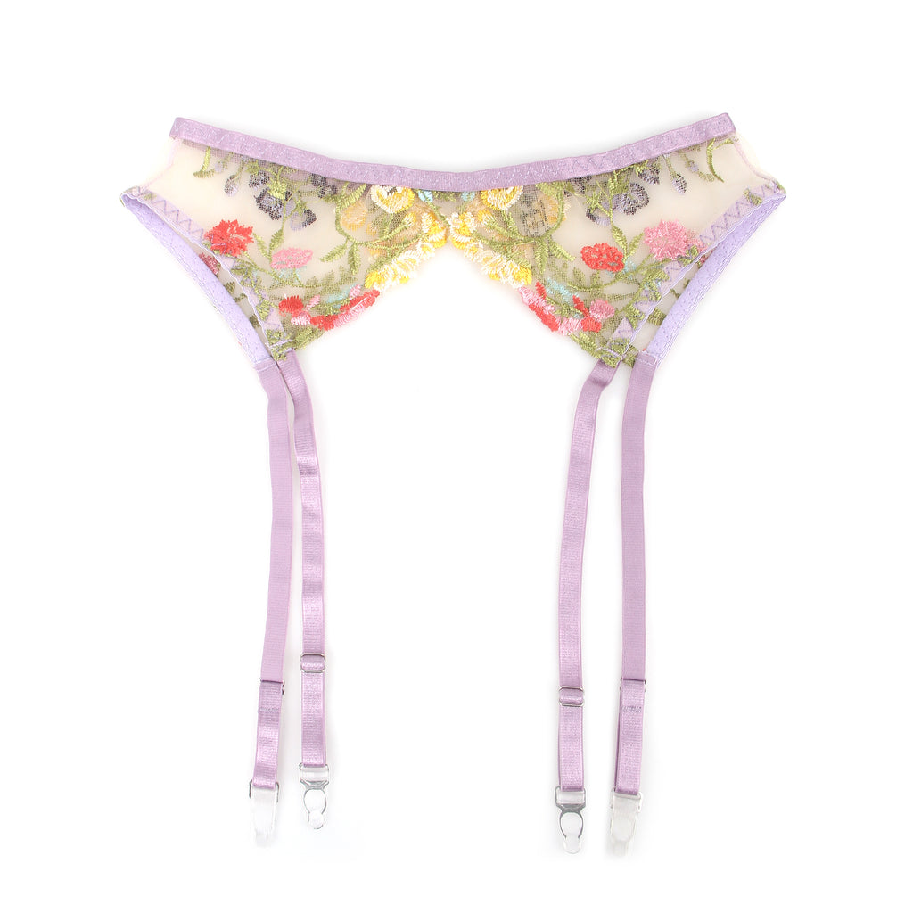 Sexy Egypt Mesh Embroidery Floral Lace Bra Set with Garter Leg Rings