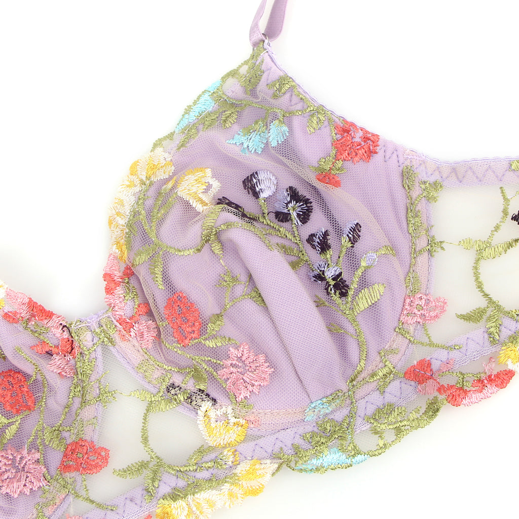 Sexy Egypt Mesh Embroidery Floral Lace Bra Set with Garter Leg Rings