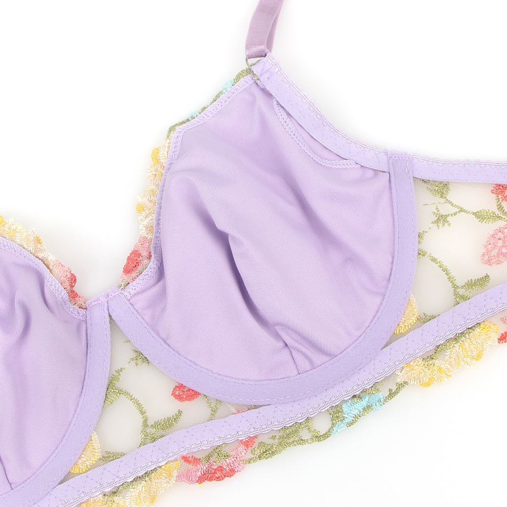 Sexy Egypt Mesh Embroidery Floral Lace Bra Set with Garter Leg Rings