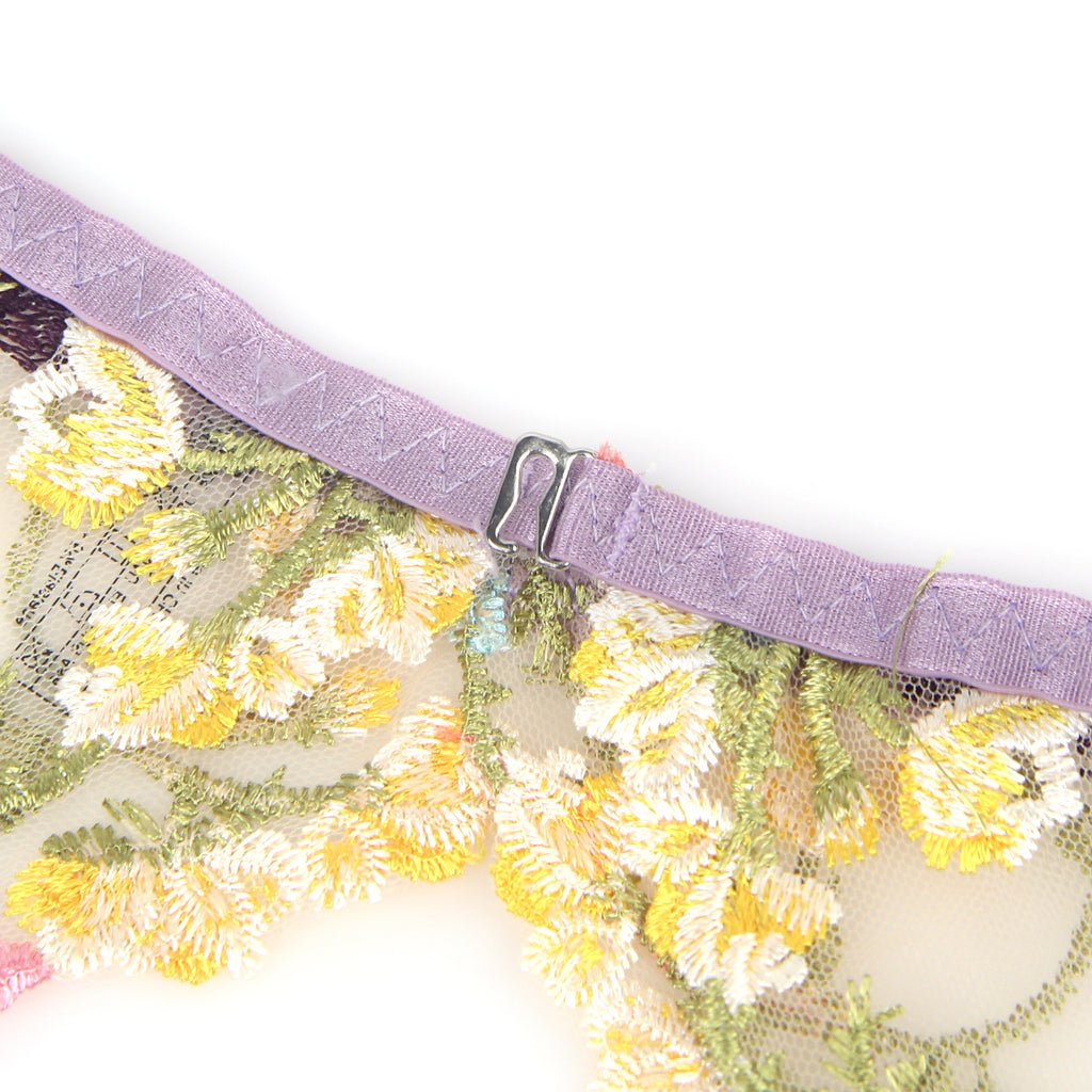 Sexy Egypt Mesh Embroidery Floral Lace Bra Set with Garter Leg Rings