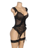 Sexy Egypt Jacquard Lace Mesh Crotchless Bodysuit With Garter