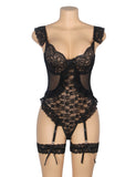 Sexy Egypt Jacquard Lace Mesh Crotchless Bodysuit With Garter