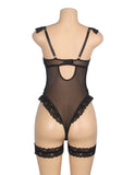 Sexy Egypt Jacquard Lace Mesh Crotchless Bodysuit With Garter