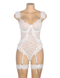 Sexy Egypt Jacquard Lace Mesh Crotchless Bodysuit With Garter