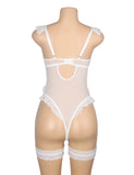 Sexy Egypt Jacquard Lace Mesh Crotchless Bodysuit With Garter