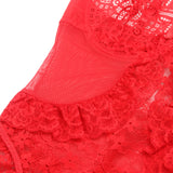 Sexy Egypt Jacquard Lace Mesh Crotchless Bodysuit With Garter