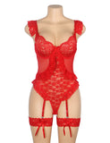 Sexy Egypt Jacquard Lace Mesh Crotchless Bodysuit With Garter