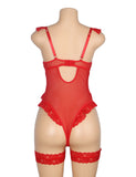 Sexy Egypt Jacquard Lace Mesh Crotchless Bodysuit With Garter