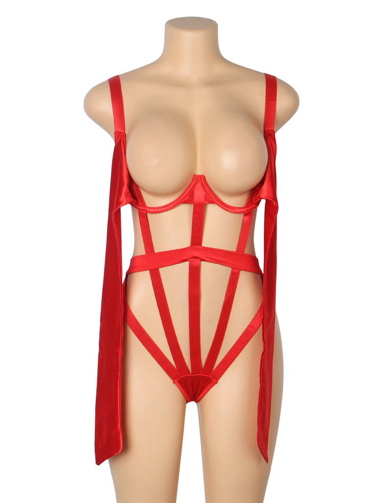 Red Sexy Hollow Out Bow Tie Bodysuit Lingerie Egypt