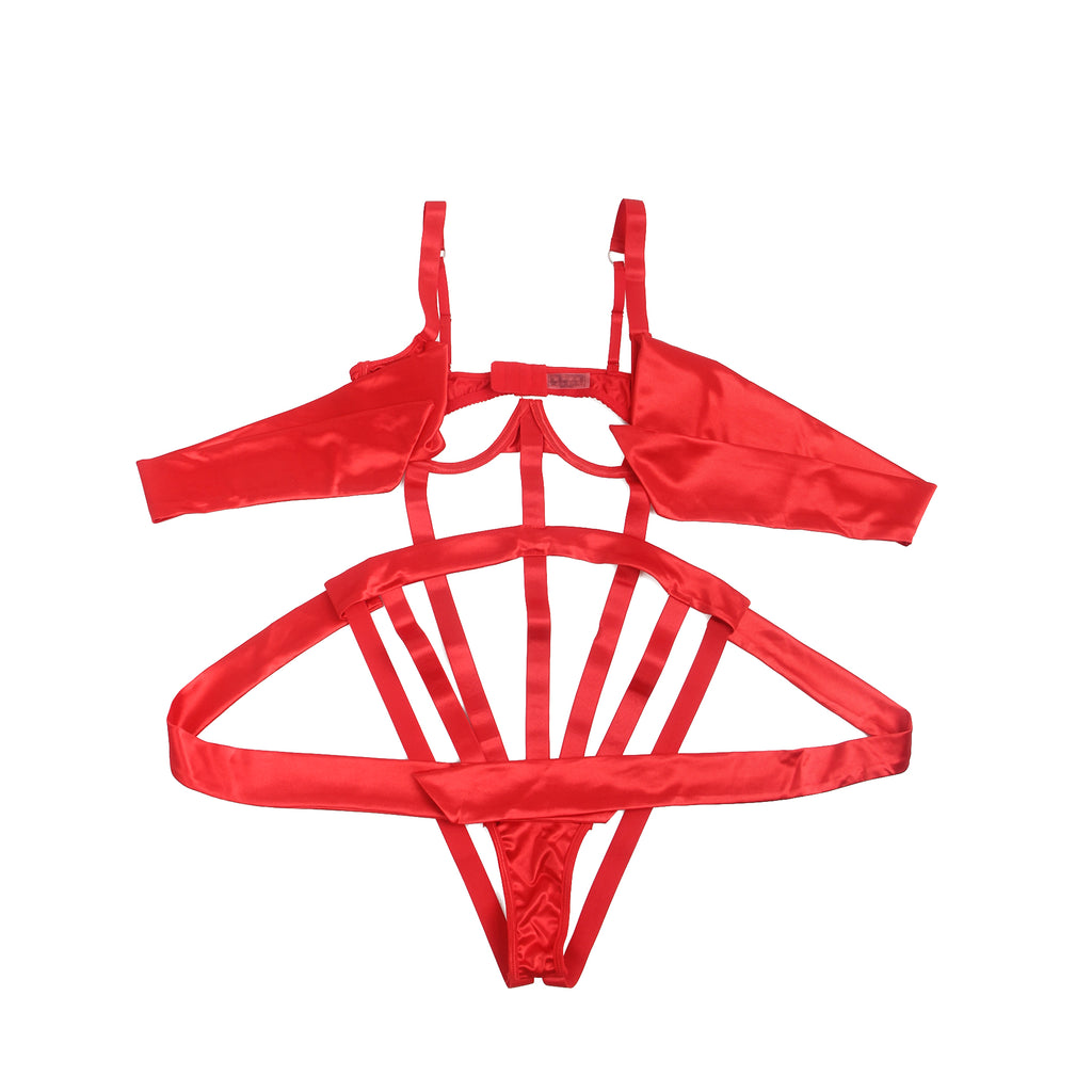 Red Sexy Hollow Out Bow Tie Bodysuit Lingerie Egypt