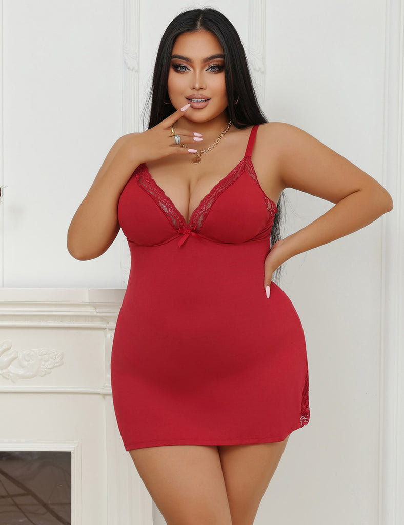 Sexy Egypt Modal Lace Bow Suspender Nightdress Lingerie
