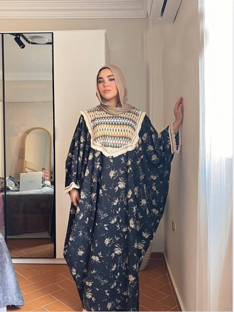 Women's abaya, fabric: imported Fresca patterned