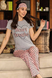 New Women's Patterned Grey Pink Pajama Set