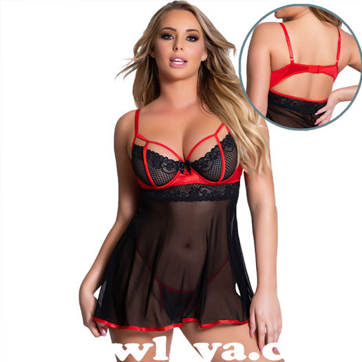 Lace Sleepwear with Underwire Black Red Short Nightdress Egypt