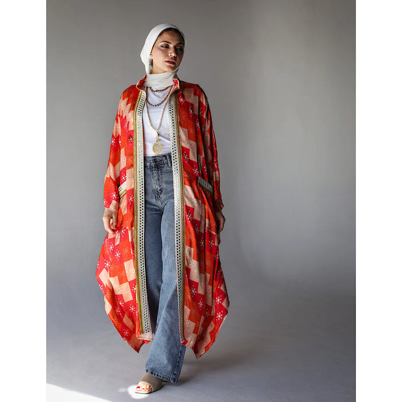 Orange mirror embroidered kaftan cardigan