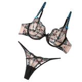 Sexy Floral Mesh Embroidery Lace Bra Set
