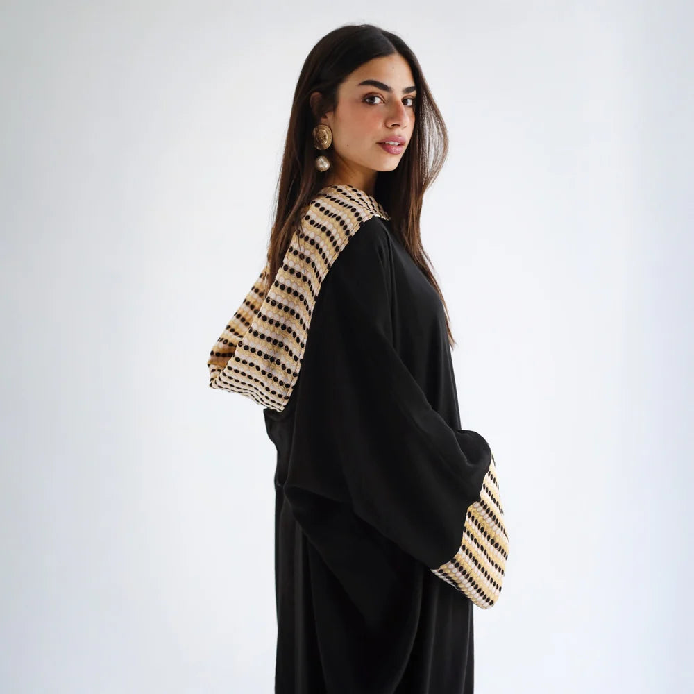 Black embroidered hooded kaftan