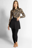 GOLDEN ECLIPSE - 4PACK FULL BODY BURKINI ONE PIECE SWIMSUIT WITH BEACH SKIRT AND PANTS AND SWIM CAP