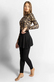 GOLDEN ECLIPSE - 4PACK FULL BODY BURKINI ONE PIECE SWIMSUIT WITH BEACH SKIRT AND PANTS AND SWIM CAP