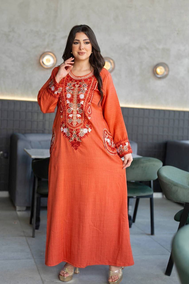 Turkish linen women's patterned abaya