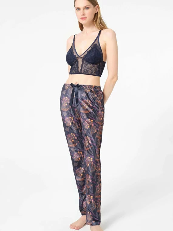 Anil Dressing Gown Bralette And Trouser Set Navy Blue
