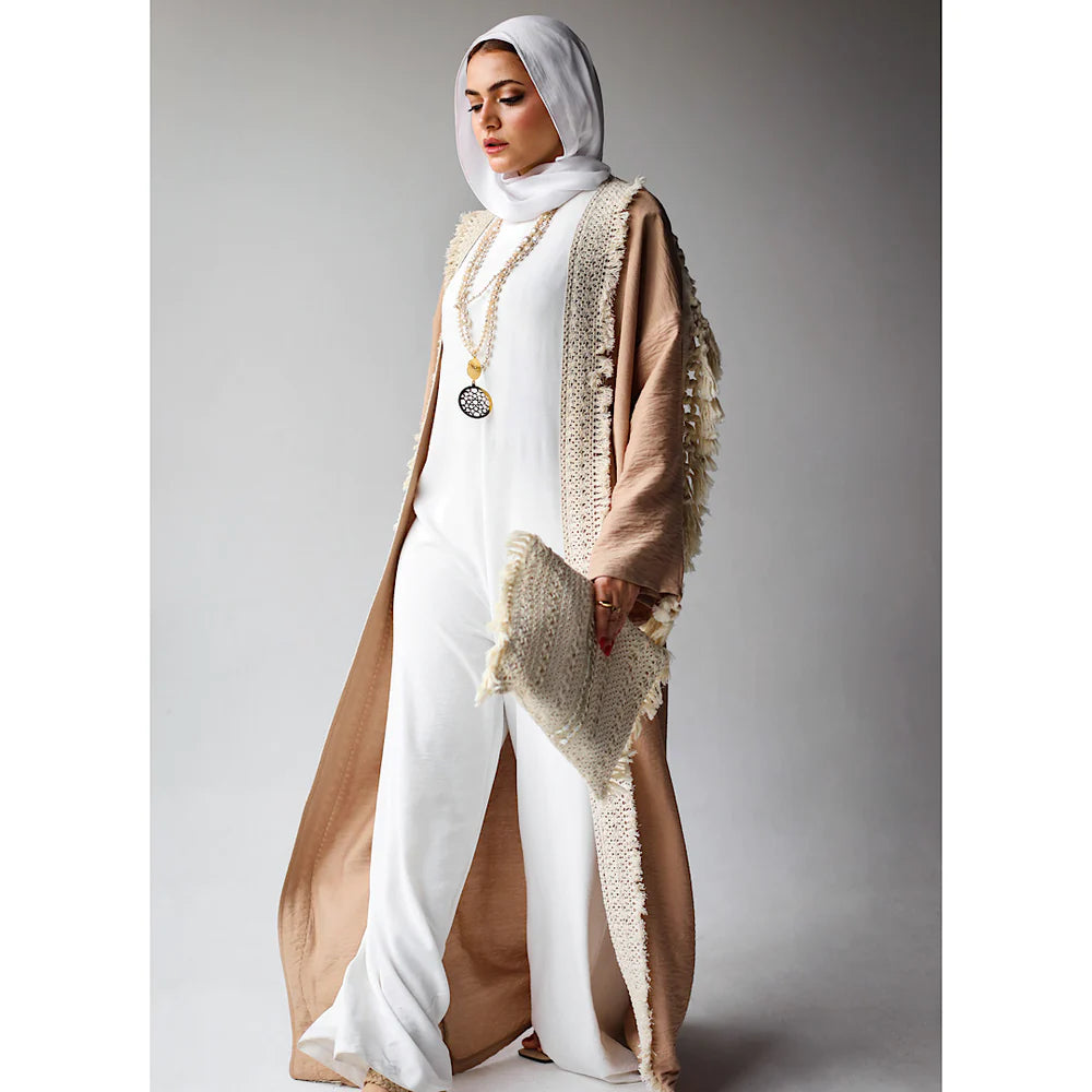 Linen blend tasseled kaftan