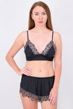 La Senza Egypt Women's Rib Crop Cami And Short Sleepwear Set, Black