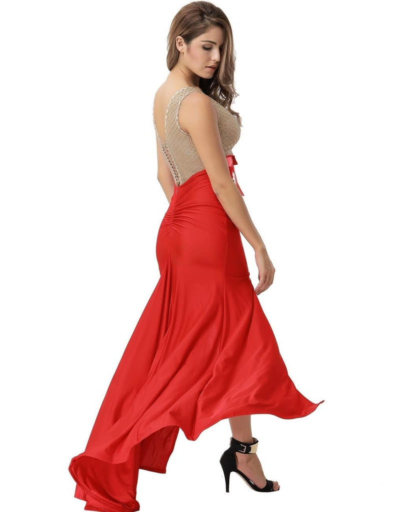 Amazing Gold Lace Red Slit Evening Gown*