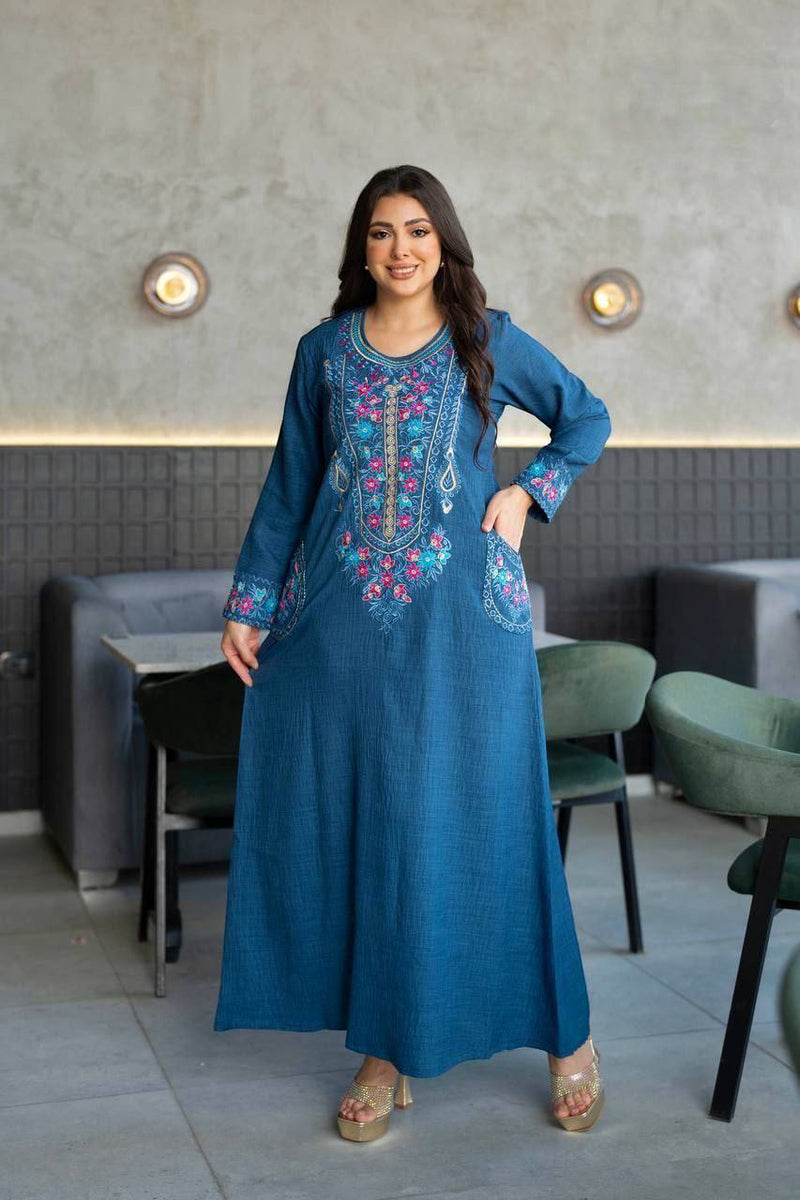 Turkish linen women's patterned abaya