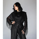 Sequined shawl long cardigan