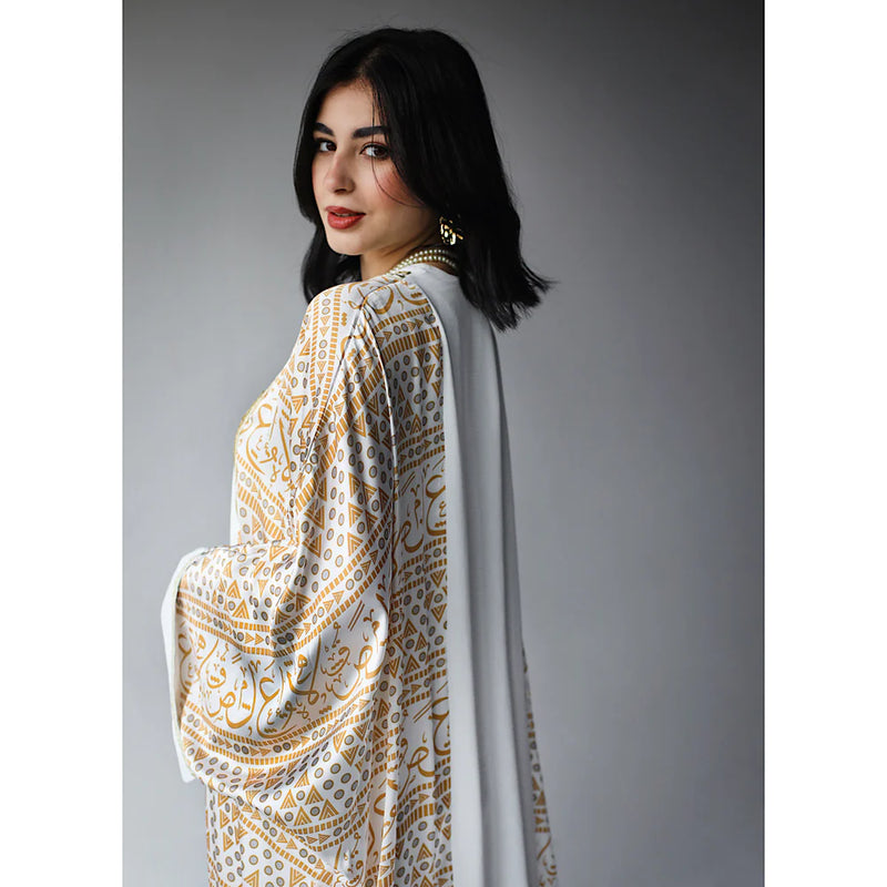 Mirror embroidered satin kaftan